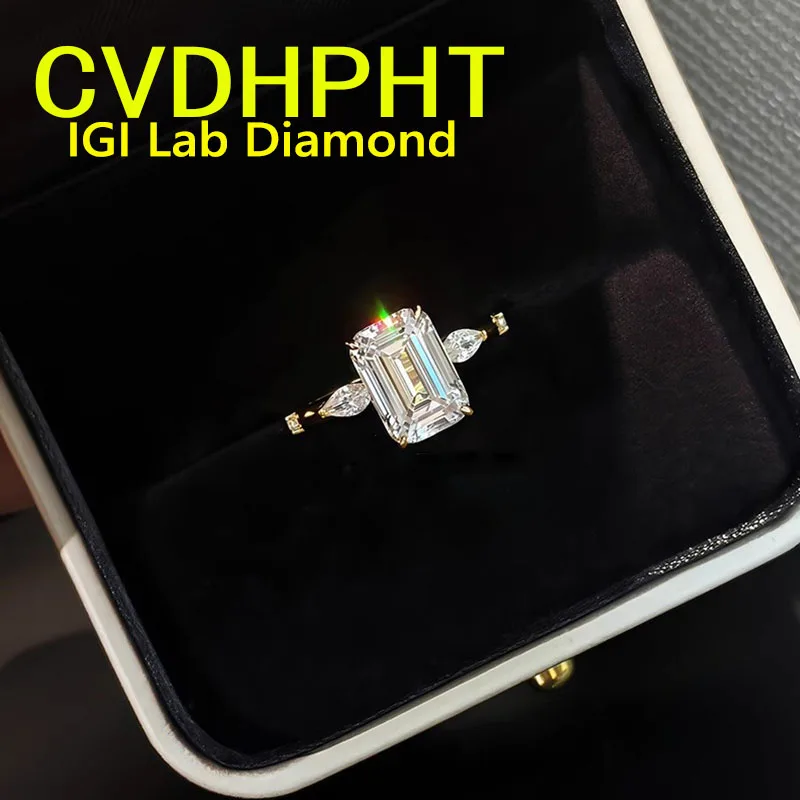 

IGI Lab Growing Diamond Ring Emerald shape D Color 1 2 3Ct Solid 10K Yellow Gold Ring Diamond wedding ring Factory Engagement