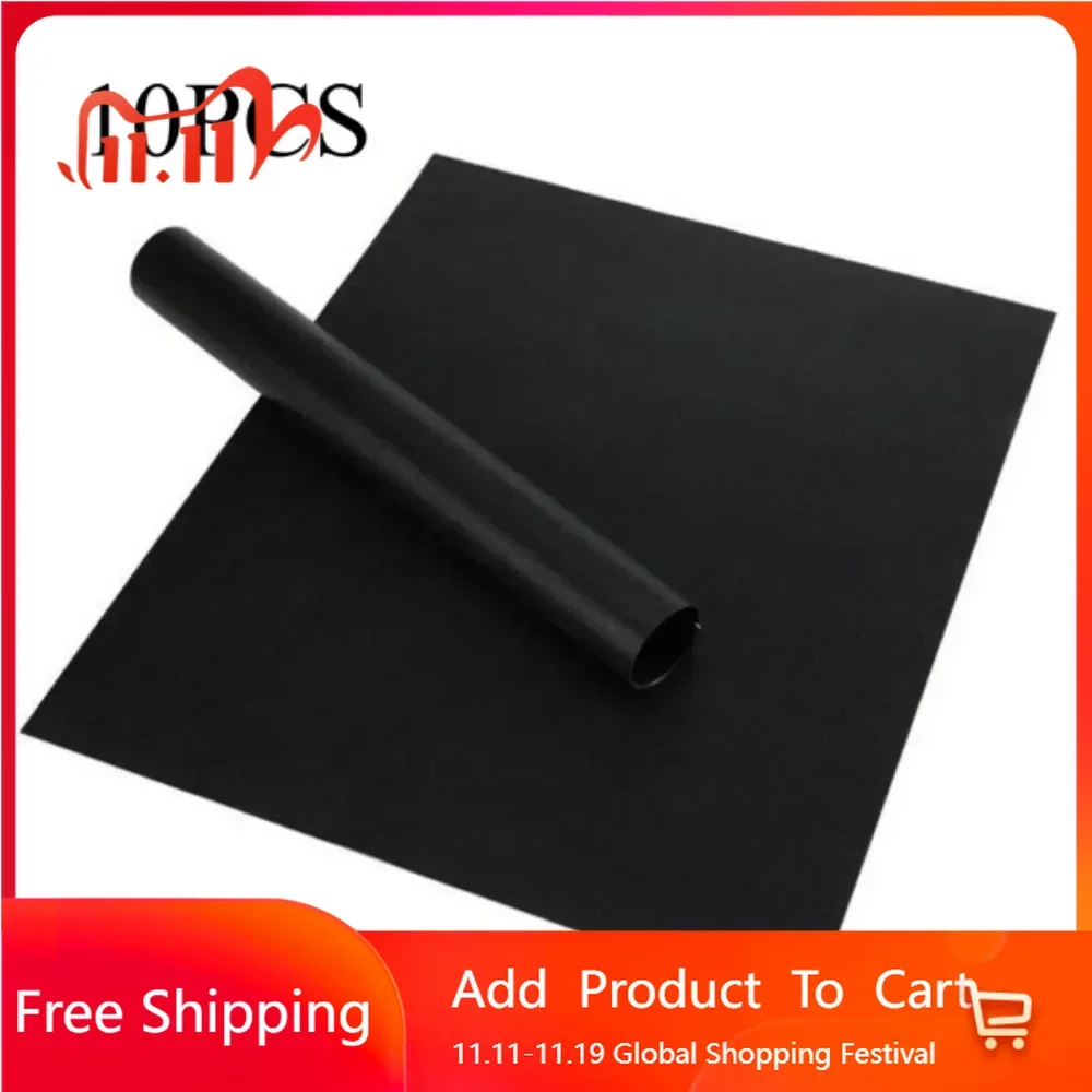 

10-Pack Black Non-Stick Heat-Resistant BBQ Grill Mats (40x33cm) Durable Fiberglass Cook Sheets Easy toClean mats are non - stick