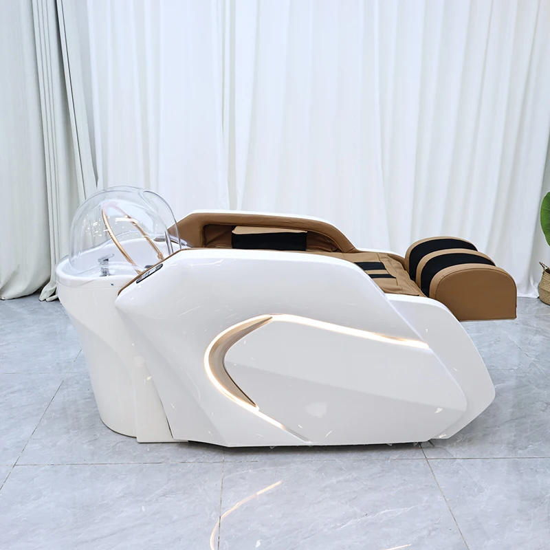Luxury Modern Beauty Salon Furniture Electric Massage Washing Bed Modern Head Therapy Spa Shampoo Chair with Lights