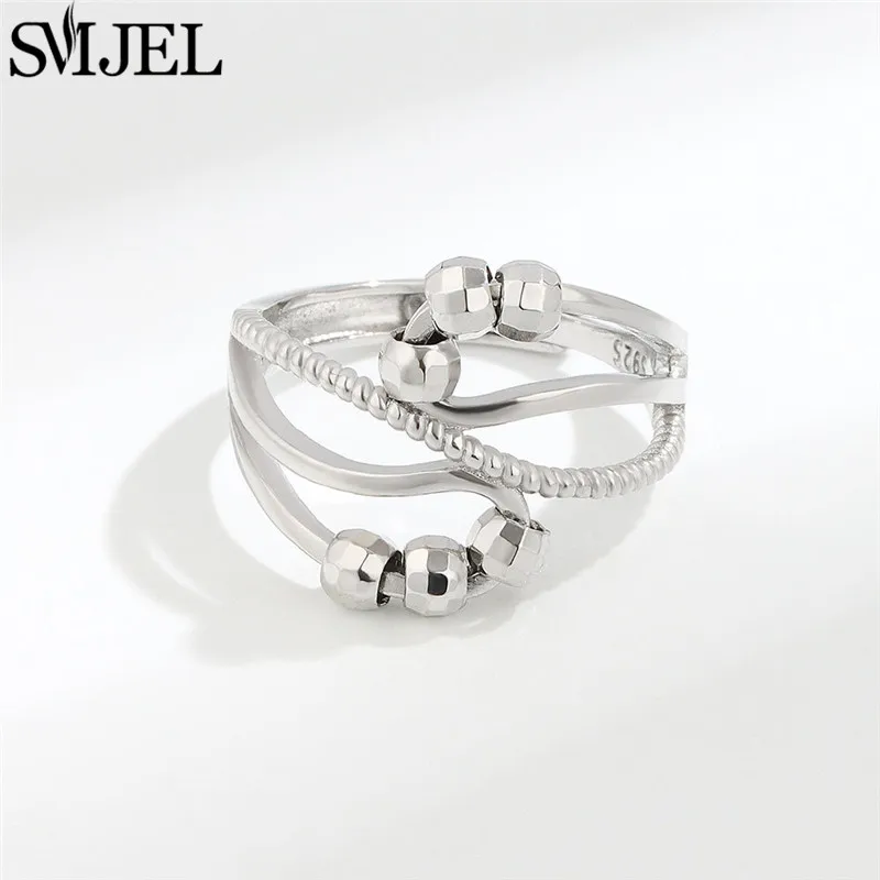 Simple Metal Beads Anxiety Ring Stress Relief Fidget Rings for Women Men Rotate Freely Antistress Spiral Rotate Jewlery