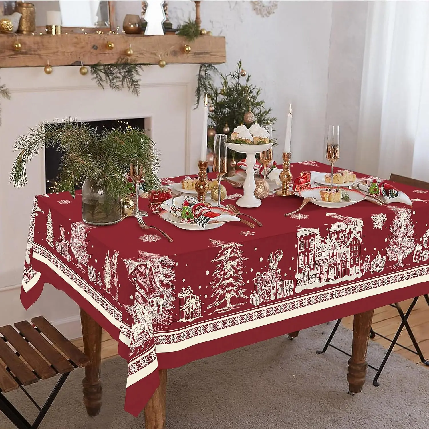 Christmas Tree Elk Santa Snowflake Rectangle Waterproof Tablecloth Wedding Decoration Reusable Tablecloth for Table Xmas Supply