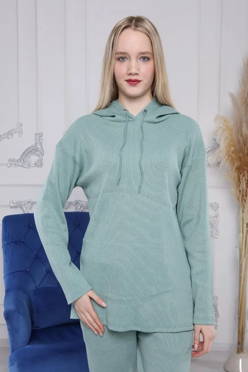 Camisola con capucha para mujer, chándal verde