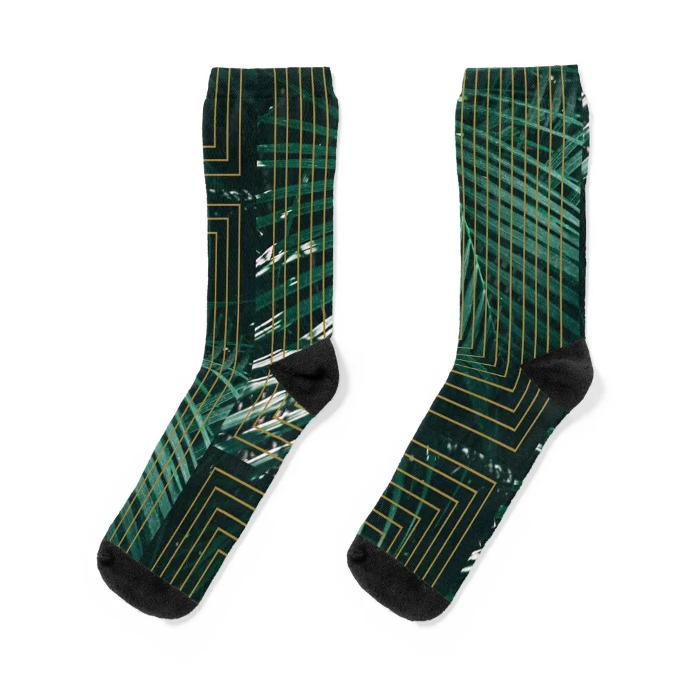 

Jungle Grid Rectangle Gold Socks hiking Sports short football Socks Men Women's