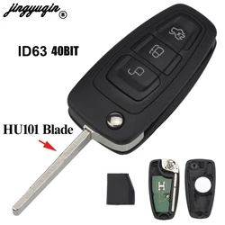 jingyuqin 3 Buttons 433/315Mhz ID63 Chip Flip Folding Remote Control Key For Ford Focus Fiesta 2013 HU101 Blade Replacement