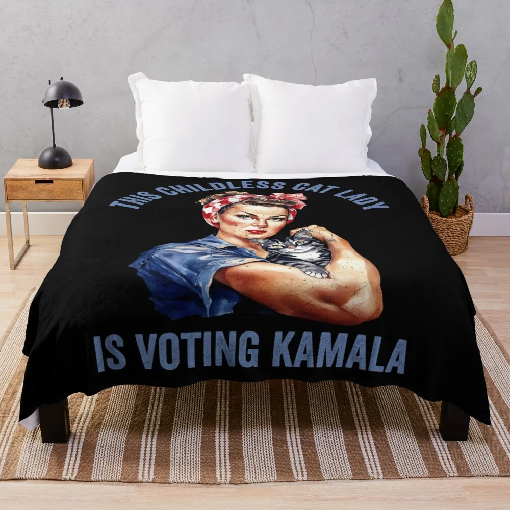 This Childless Cat Lady Is Voting For Kamala 2024 Throw Blanket wednesday blankets ands Blankets