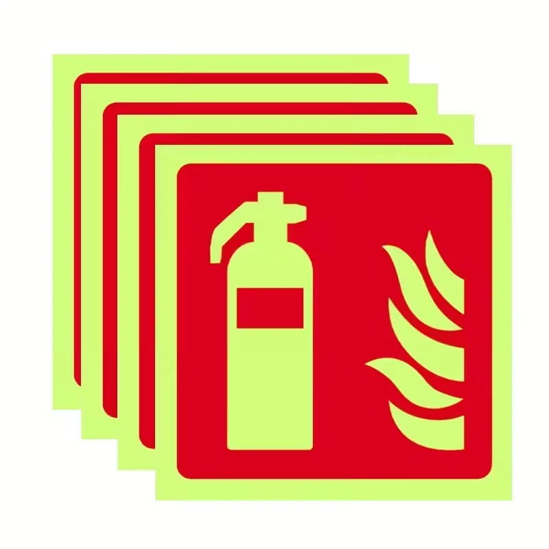 

5Pcs Fire Extinguishers Signs Safety Sign Sticker Glow in Dark Durable Adhesive Waterproof Protected Label Luminous night
