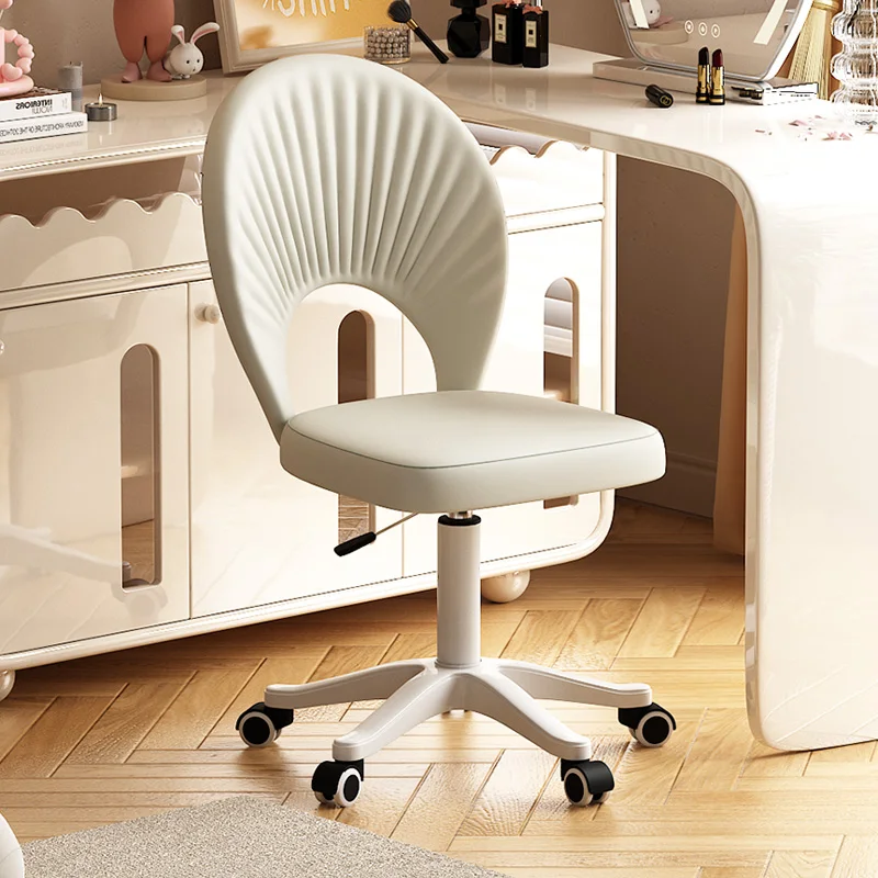 Cream Aesthetic Makeup Chair for Girls Bedroom Adjustable Swivel Rolling Chair Ergonomic Computer