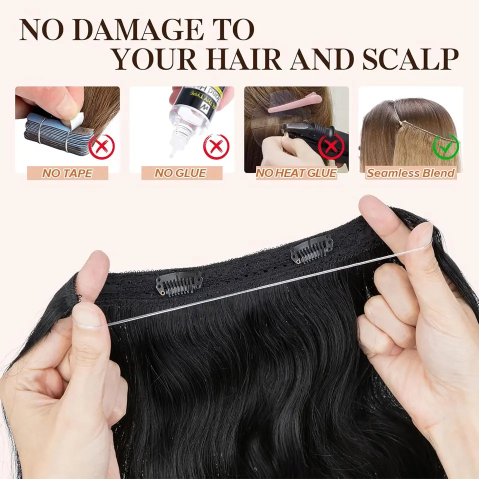 S-noilite Wire In Human Hair Extensions Волнистые регулируемые проволочные наращивания волос Светлые блики Шиньон Невидимая рыбная леска