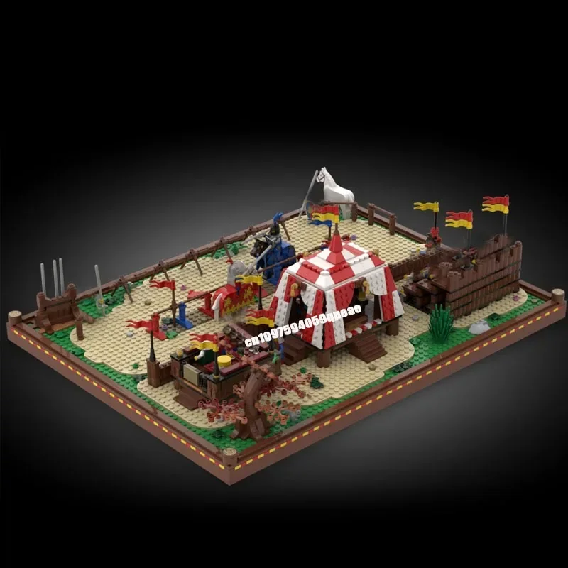 Nieuwe 1347 stks Moc Europese Middeleeuwse Street View Steekende Toernooi Model Aangepaste Puzzel Diy Creatieve Ideeën Kind Speelgoed Verjaardagscadeau