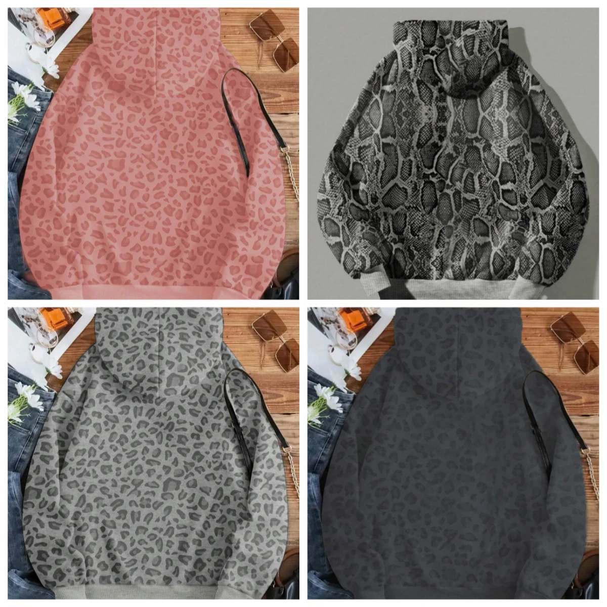 

2025 Retro Leopard Print Hoodie Women's Casual Sportswear Style Polyester Fiber Full Sleeve Length Hooded Sweatshirt