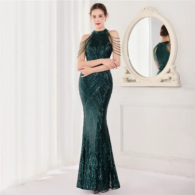 Sequin Maxi Dress Sequined Stripe Mermaid Long Lady Girl Prom Dress Party Evening Dancing Performance Shimmering Dress