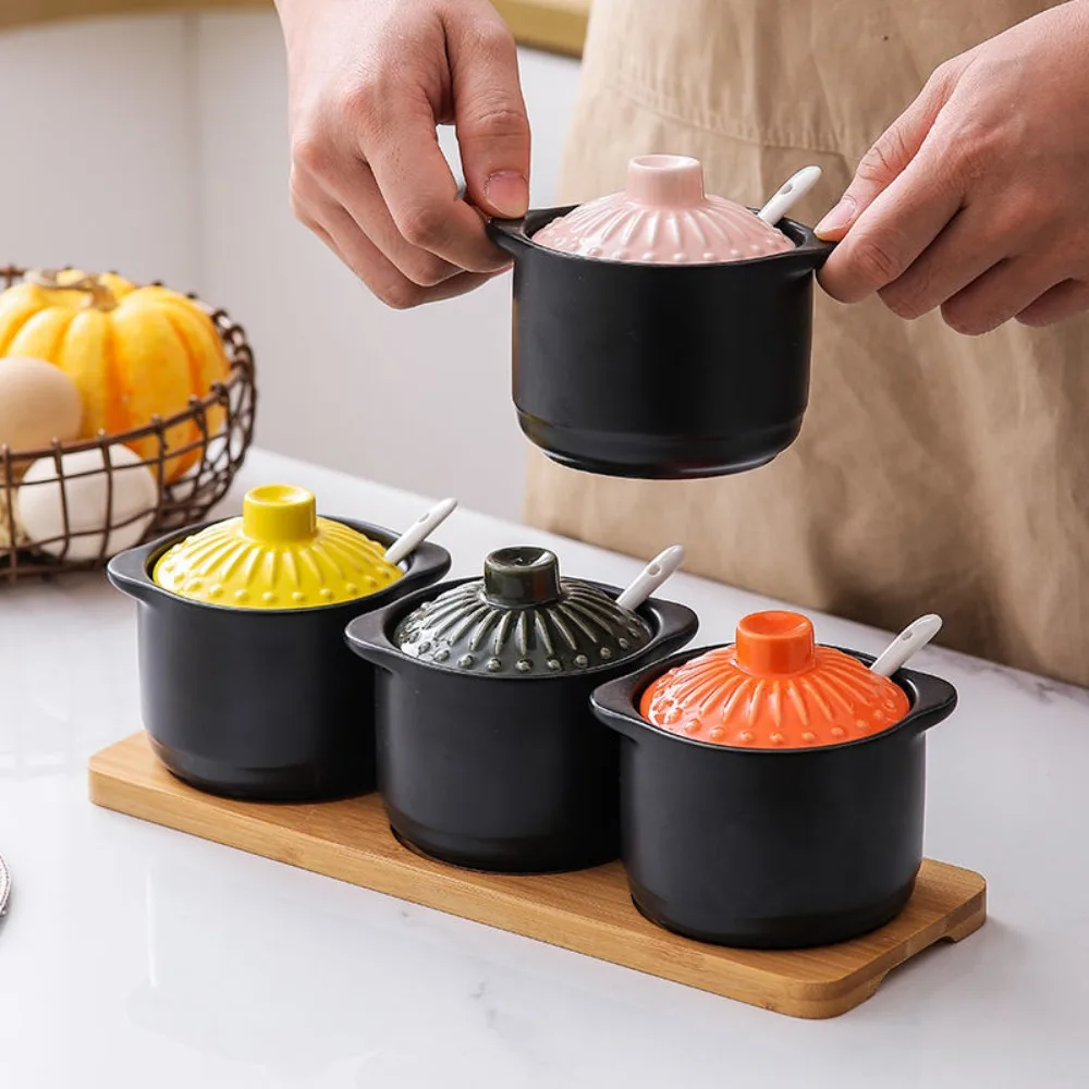 

Household Japanese Style Ceramic Seasoning Jar Dust-proof With Spoon Condiment Container Moisture-proof Spices Storage Box Salt