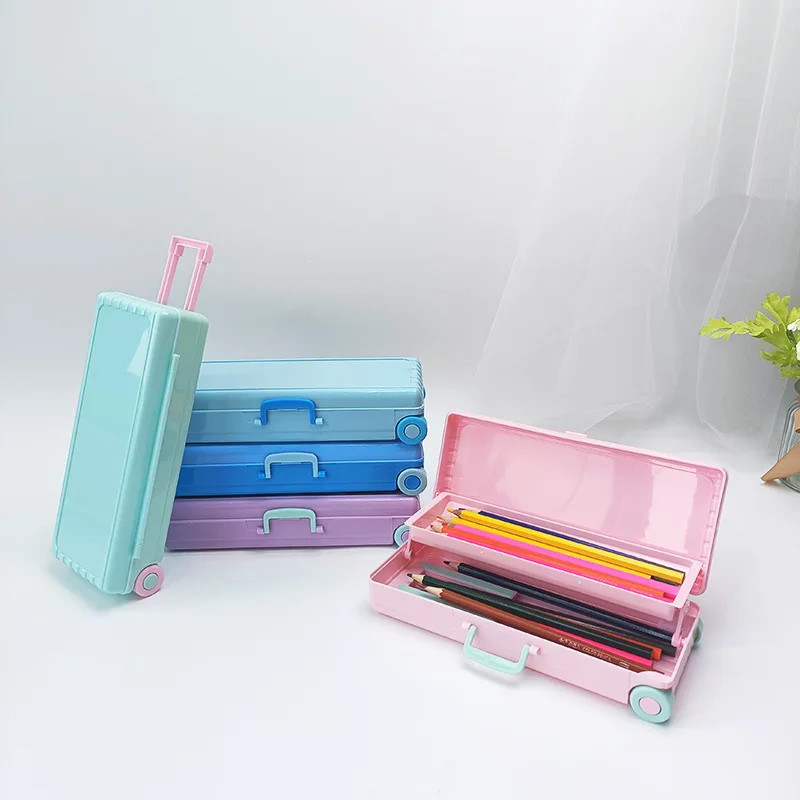 Luggage Plastic Pencil Case Rectangular Suitcase Box Jewelry Storage Box for Craft Items Storage