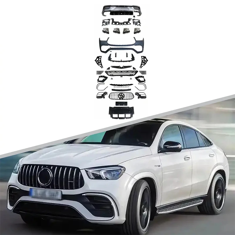 

For GLE Coupe C167 Four Doors W167 Bodykit New PP ABS Upgrade to GLE63 Front & Rear Bumper Exhaust Cut-Outs