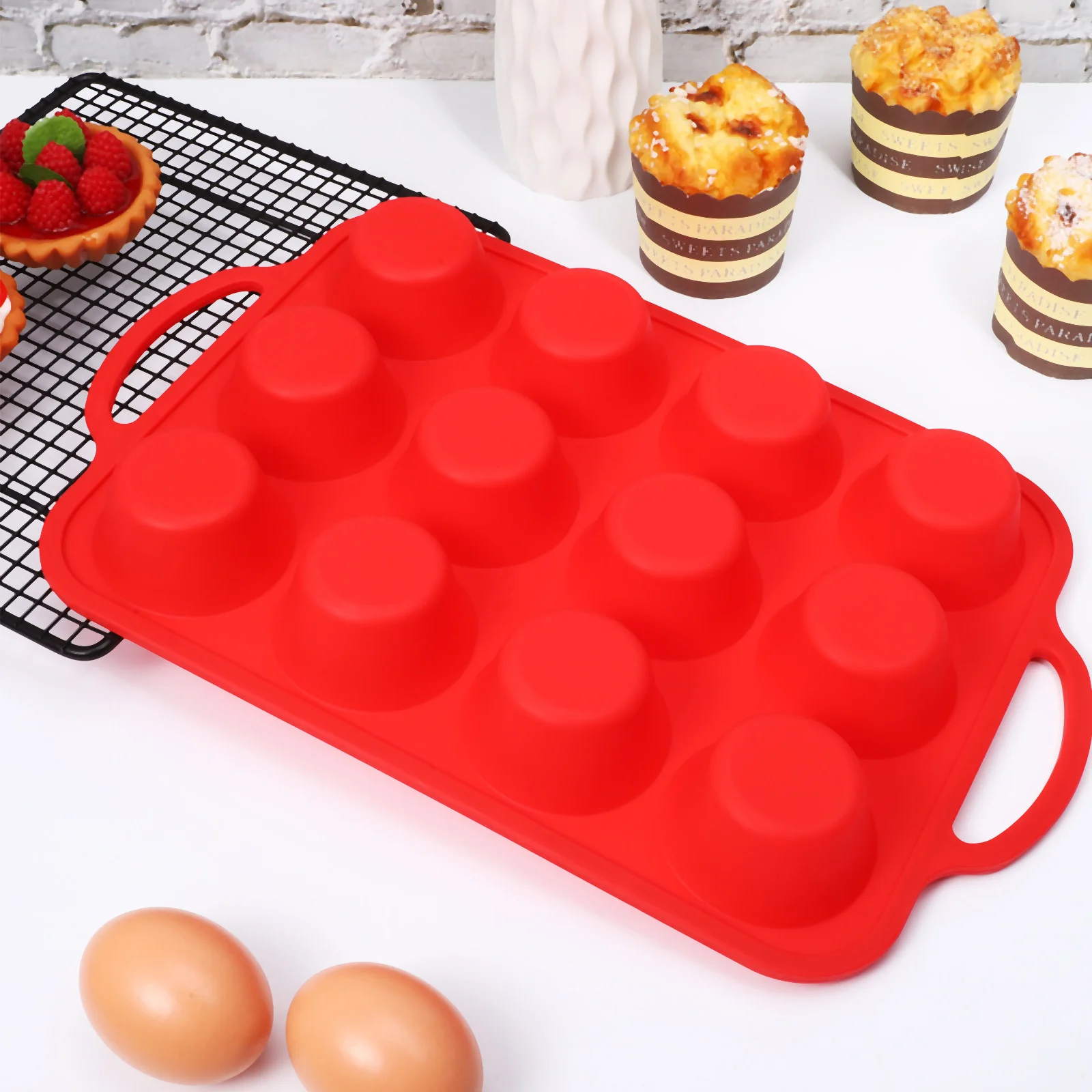 

12 Circular Cake Baking Molds Non Stick Silicone Mini Round Pans Tart Molds Egg Tart Mold Cheesecake Mold Small Cake Pan Kitchen