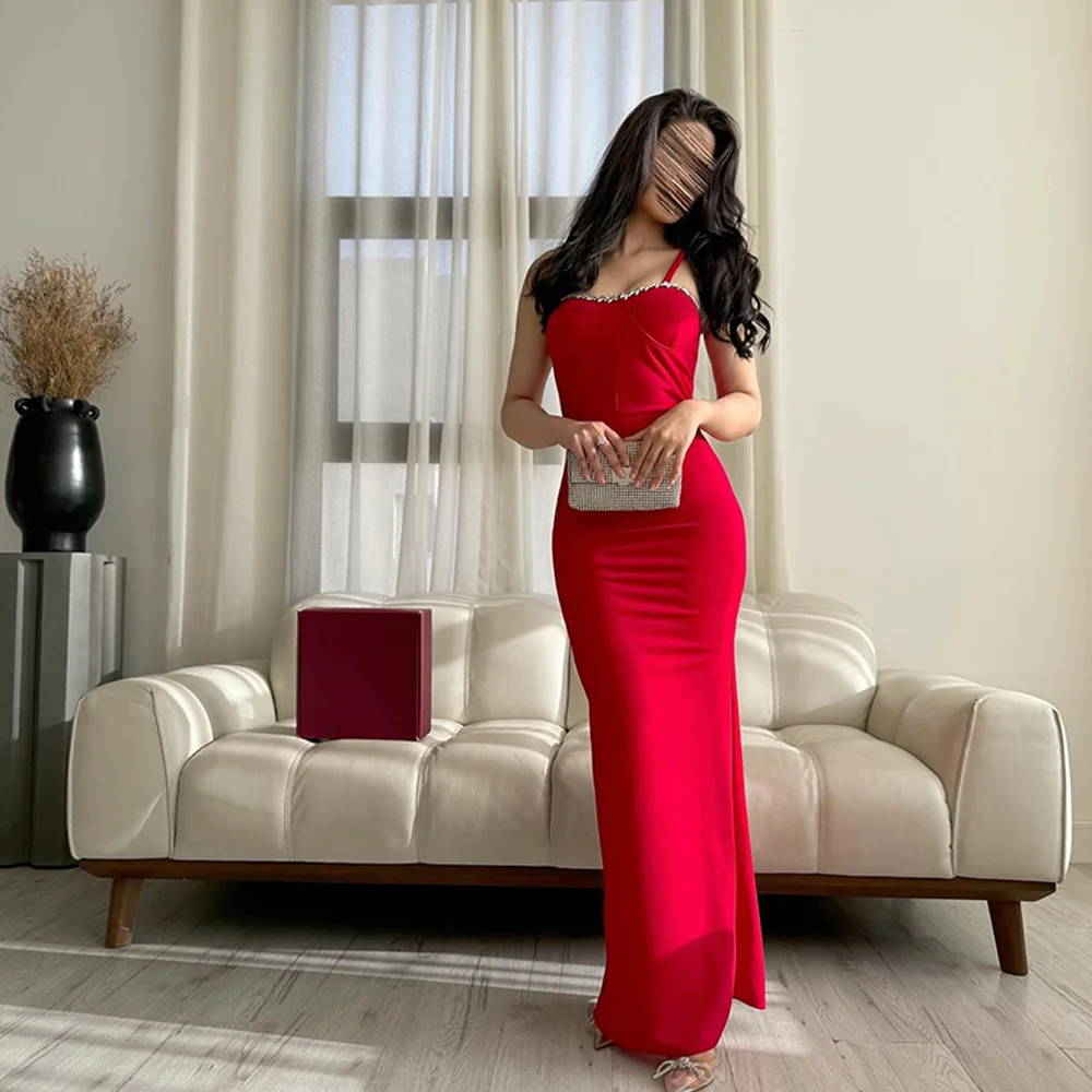 

Zipper Back Crystal Straight Square Neck Spaghetti Straps Fashion Evening Dresses Custom Size Floor Length Satin Sleeveless