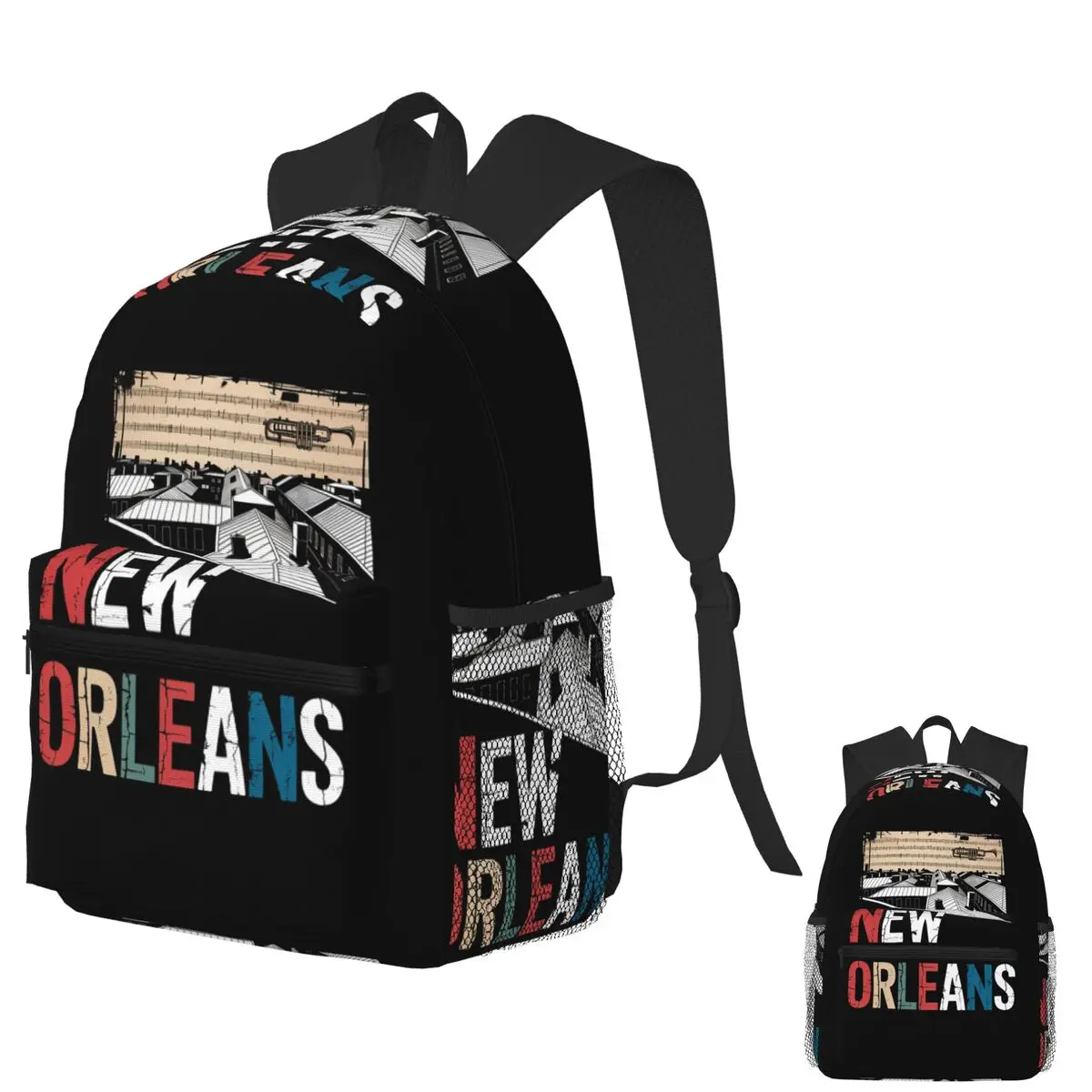 

New Orleans Freedom Jazz Lines Student Backpack School Bag Hiking Travel Daypack for Boys Girls Fashion Bookbag Shoulder Bags
