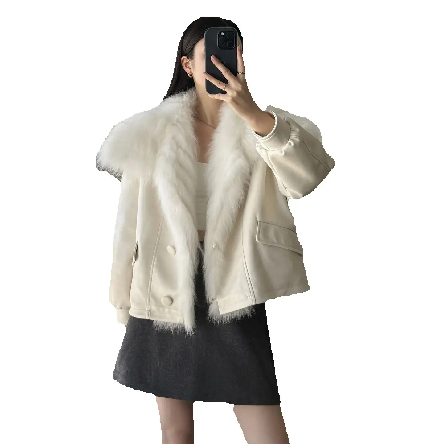 2025 New style motorcycle suede short slimming goose down inner fox fur coat women's jacket