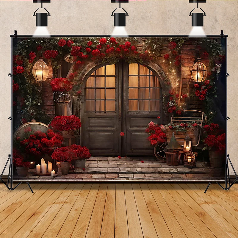 

SHUOZHIKE Valentine's Day Photography Backdrops Props Bokeh Rose Wedding Rose Arch Iron Door Flowery Frame Background AL-33