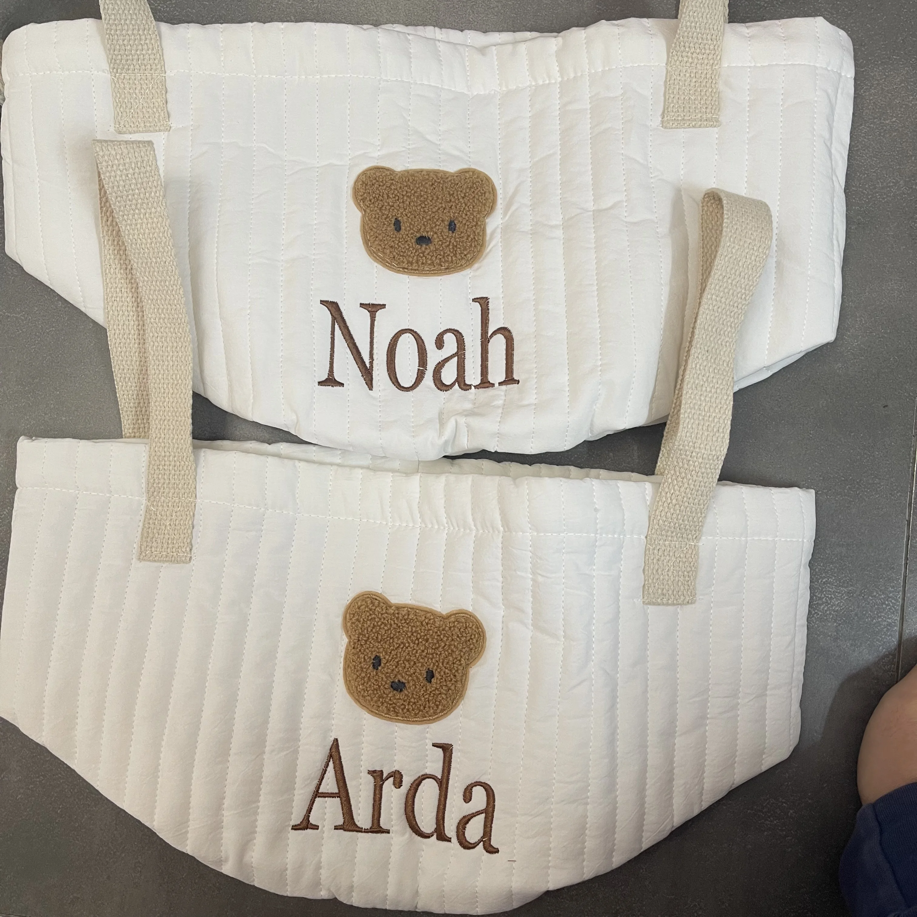 

Embroidered Bear Storage Basket Custom Name Baby Toys Storage Bag Personalized Baby Diaper Sorting Basket Baby Shower Gifts