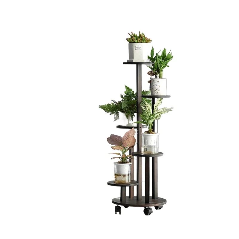 Bamboo Plant Stand with Wheels Multi-Tier Flower Shelf Sturdy Storage Rack for Succulents Herbs Green Plants Modern Living Room
