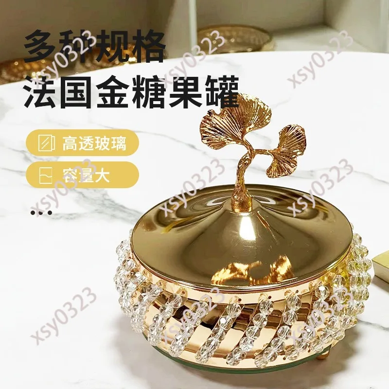 

European Luxury Golden Crystal Glass Storage Box Living Room Decor Candy Jewelry Organizer Table Ornament