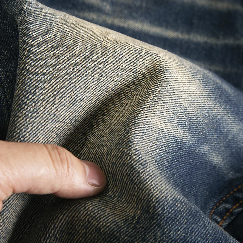 High end retro light luxury jeans for men's casual, versatile, washed, elastic, slim fit, small straight leg, classic and trendy