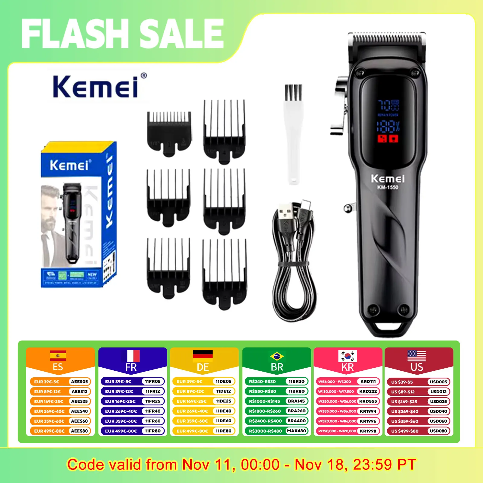 

KEMEI km-1550 New Design Hair Trimmer Rechargeable Professional Electric Hair Clippers Carving hair salon clipper