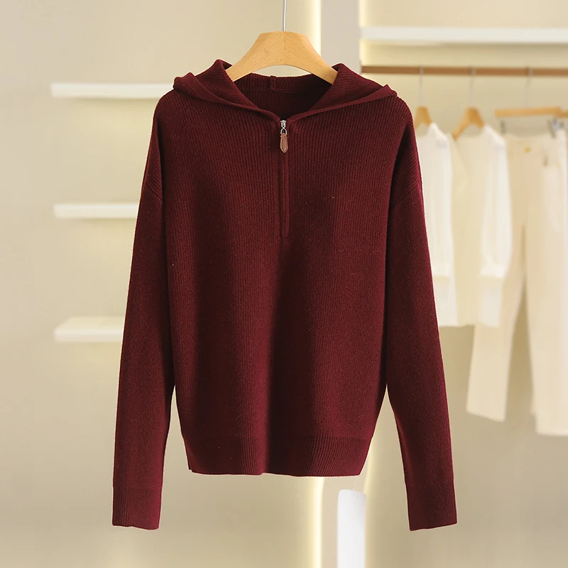 

Thiened Woolen Sweater Comfortable Loose Women's Knittedwear Soft Pure Color Breathable Commute Sle Long Sve Hoodie