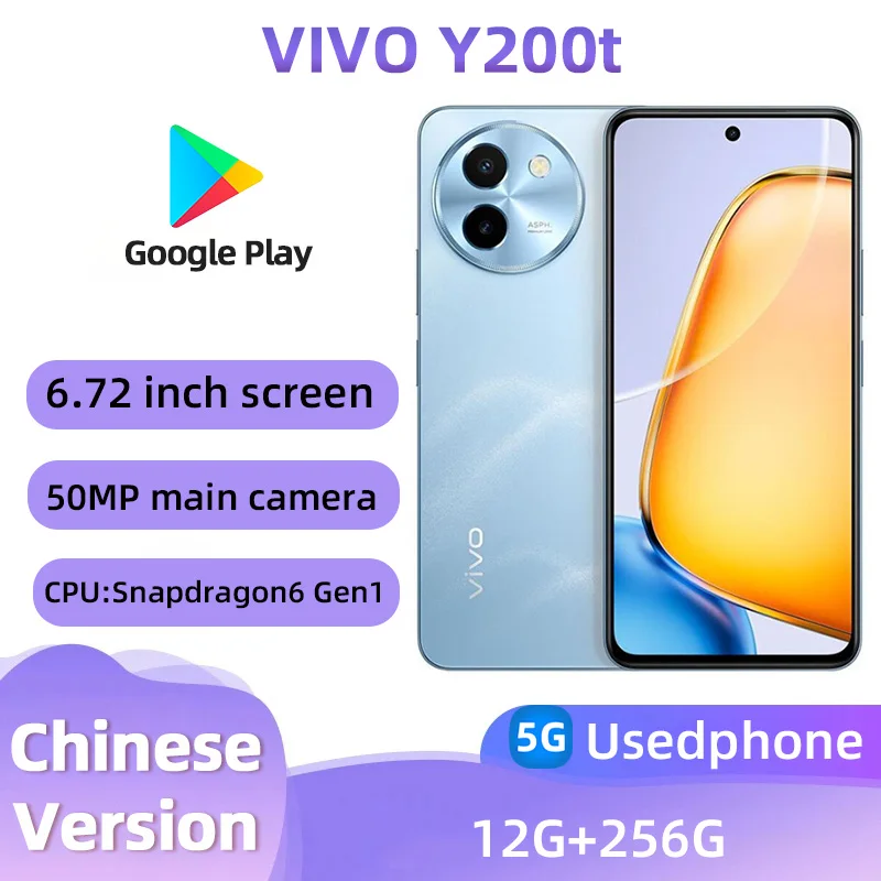 VIVO Y200t 5g 6.72-inches 120Hz Qualcomm Snapdragon 6 Gen1 Android 6000mAh 50MP Camera used phone