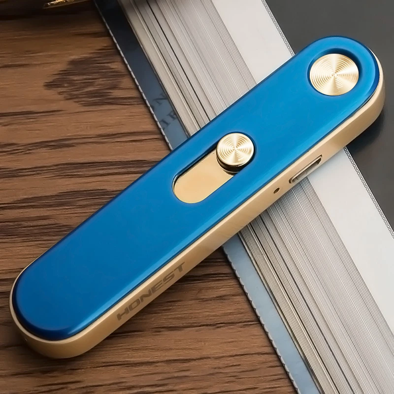 USB charging ultra-thin windproof metal lighter, men's and women's electronic cigarette lighter, fashionable gift view 3