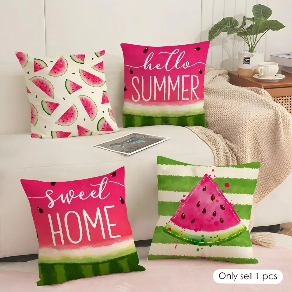 Watermelon Summer Vibes Cushion Cover Soft Short Plush Pillow Cover Smooth Cozy Texture Aesthetic Cushion Case Home Decor