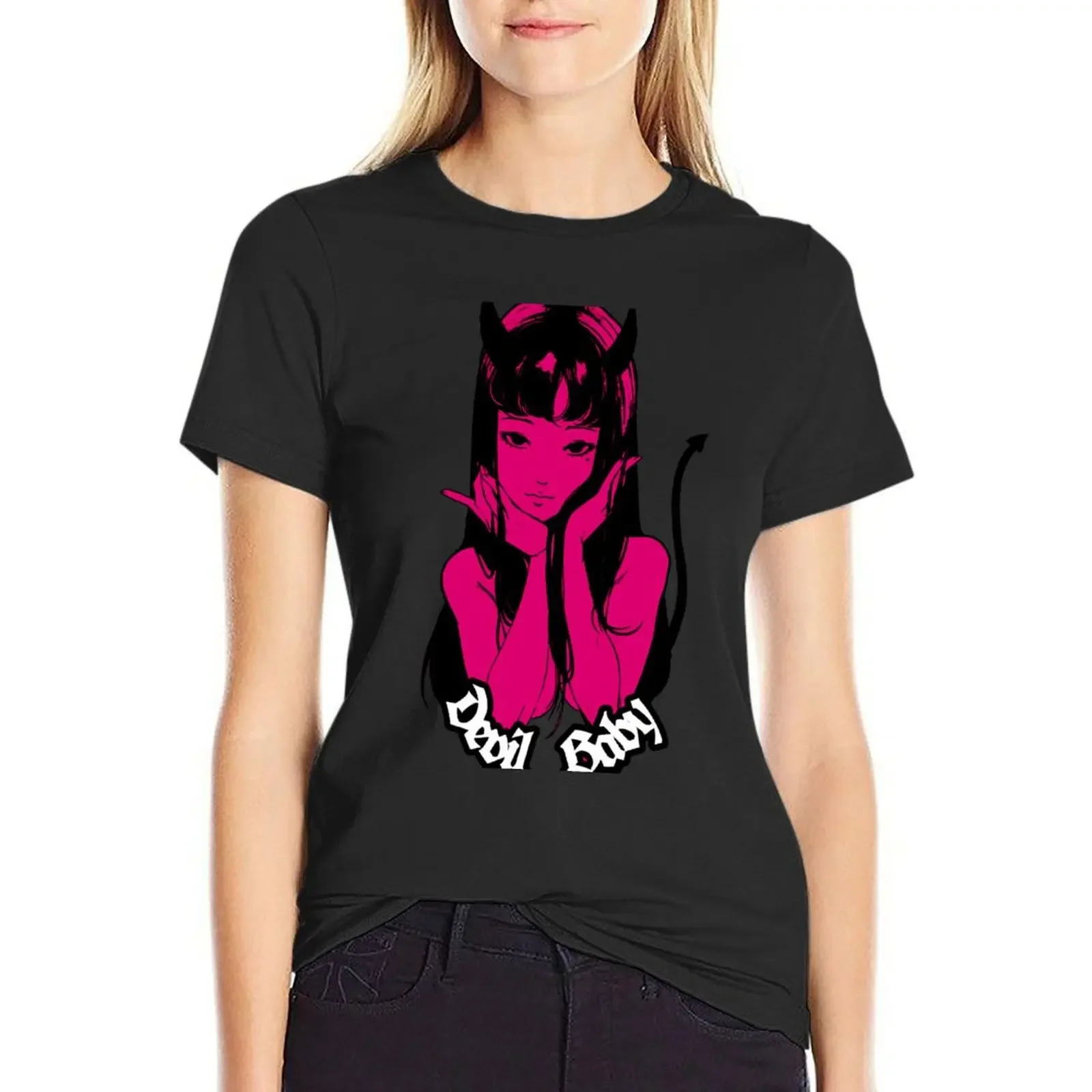

Devil Baby T-Shirt sports fans blanks cute tops hippie clothes workout shirts for Women loose fit