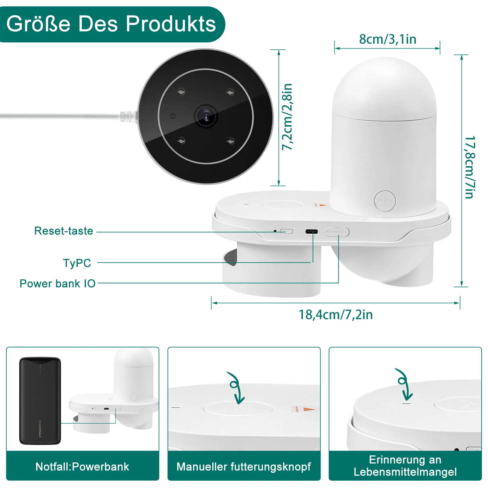 وحدة تغذية الأسماك الأوتوماتيكية الذكية مع كاميرا 2.5K، والتحكم في التطبيقات، وحدة تغذية العطلات، ونظام تغذية دقيق، وشاشة مرئية لحوض السمك