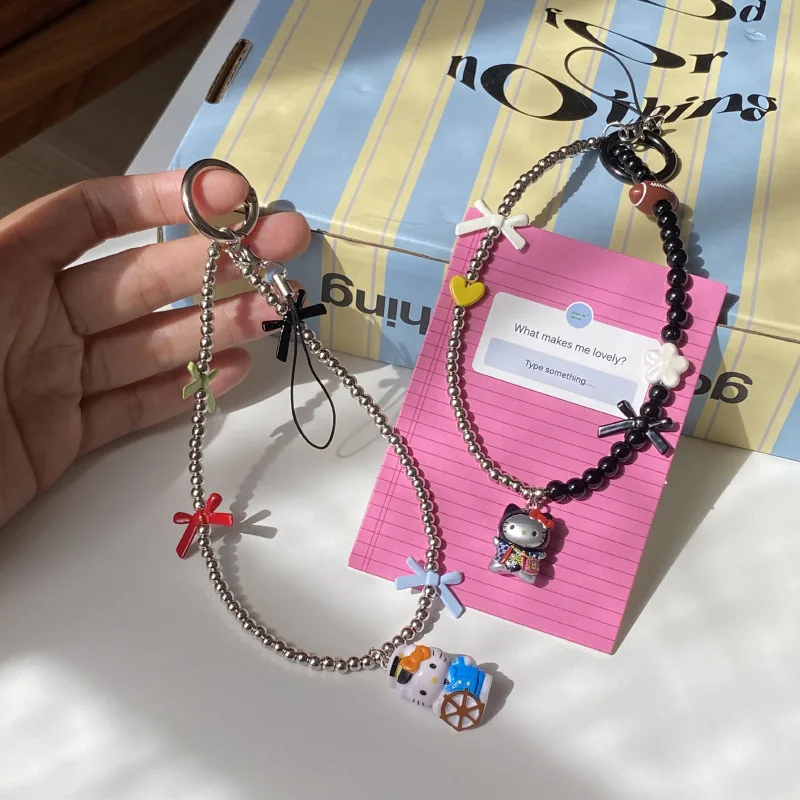 Niche Cute Kittey Cartoon Animated Accessor Model Phone Chain Sports Rugby Bow Kt Pendant Ccd Camera Chain Hanging Decoration