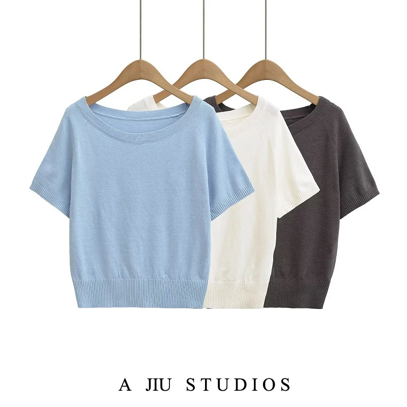 

Lazy Sle Vintage Diagonal oulder Knitted Top Summer Thin One oulder Casual Slim ort Sve T-irt Women Street Fai...