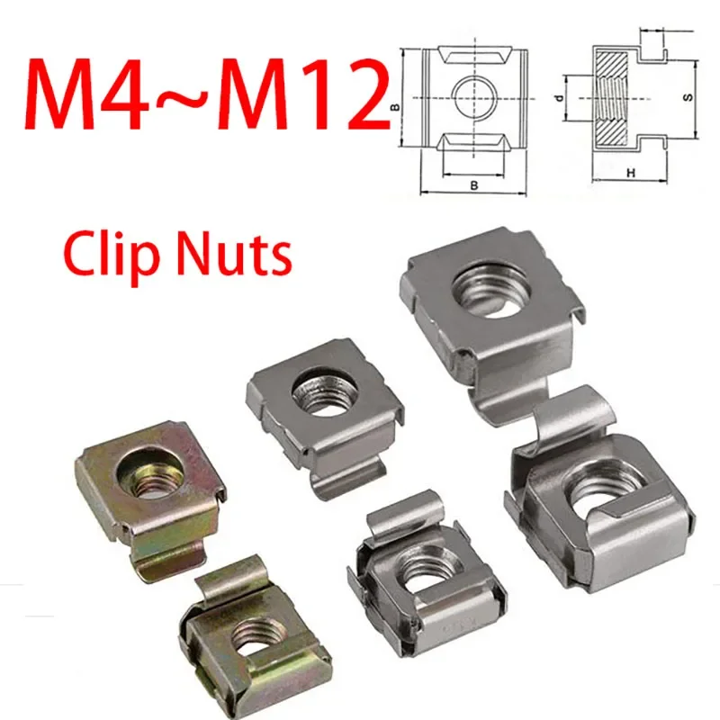 1~5PC M4 M5 M6 M8 M10 M12 304 Stainless Steel Cassette Nut Cabinet Nut Carbon Steel Nickel Plated/Color Zinc Square Floating Nut