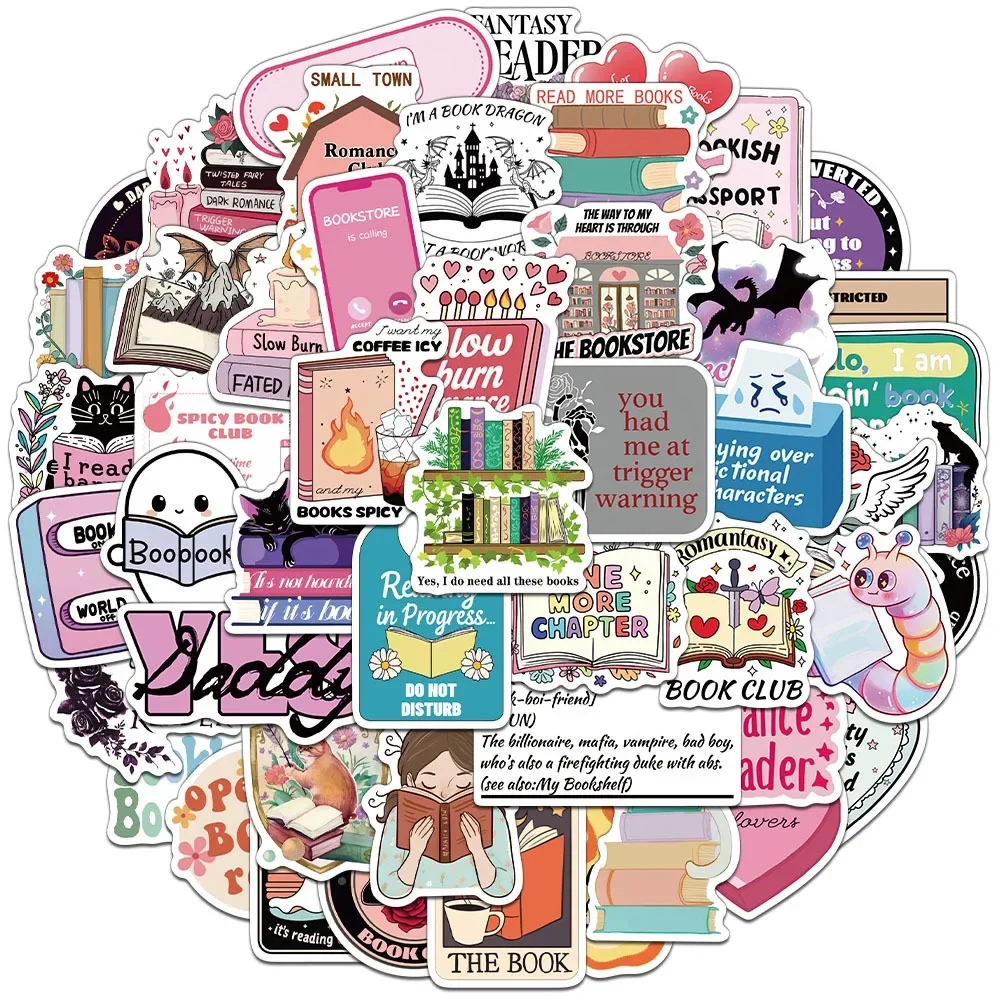

50pcs Kindle Dark Romance Book Club Bookish Stickers Spice Dragon Girl Reader Decals DIY Car Ipad Phone Laptop Diary Sticker