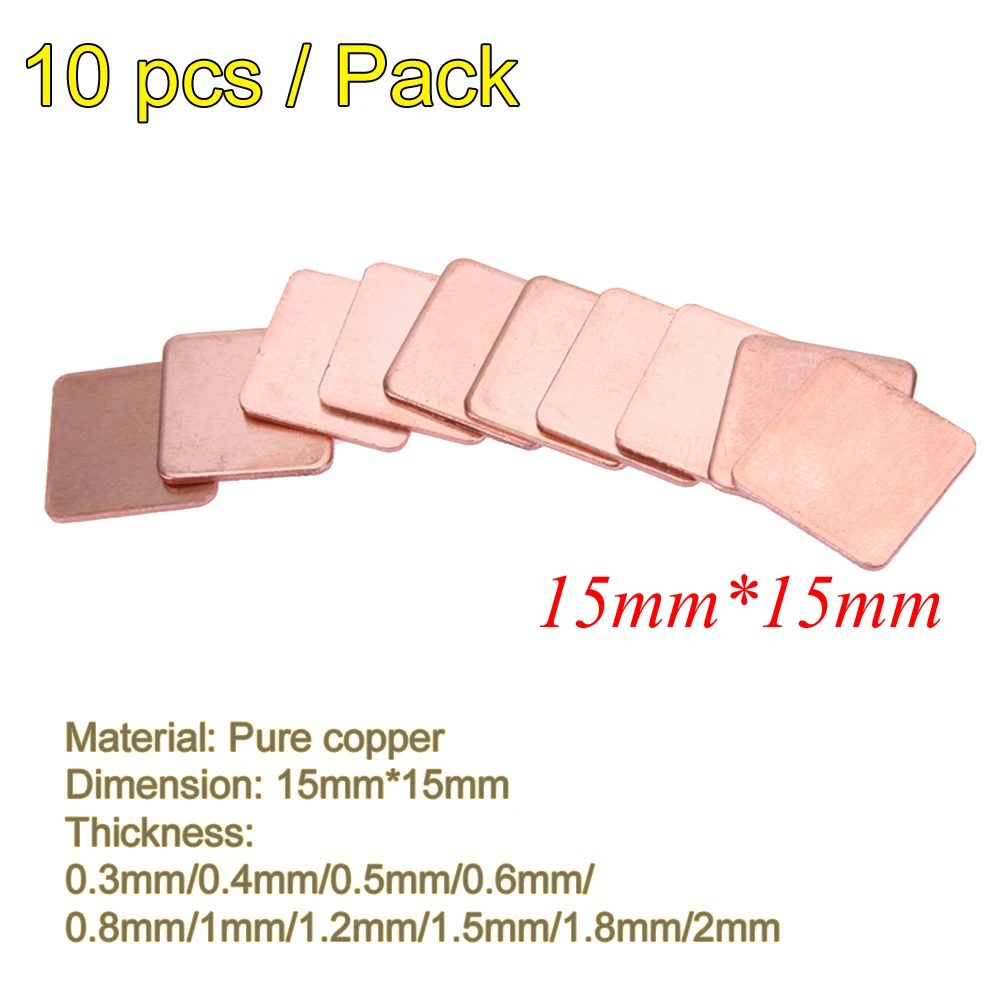 

10 pcs 15mmx15mm 0.3mm to 2mm Heatsink Copper Shim Thermal Pads for Laptop