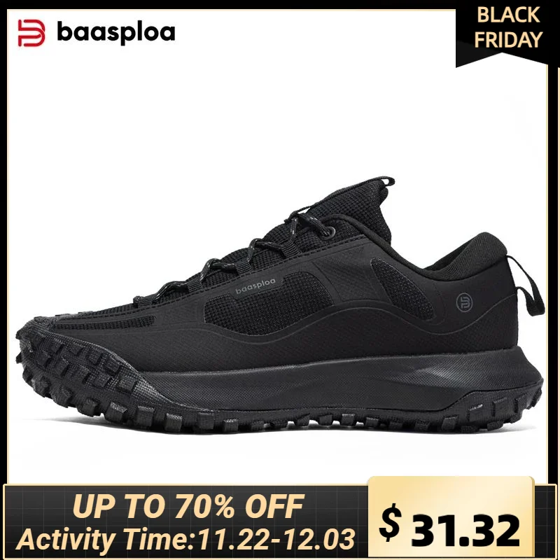 Baasploa Men Outdoor Sneakers New Fashion Anti Splash Water Hiking Shoes Male Comfort Casual Walking Shoes Climbing Non-Slip