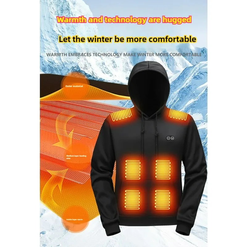 USB Electric Heating Hoodie Men Jacket Winter Technology Heated Body Constant Temperature Clothing Hiking Casual Warm Sweatshirt