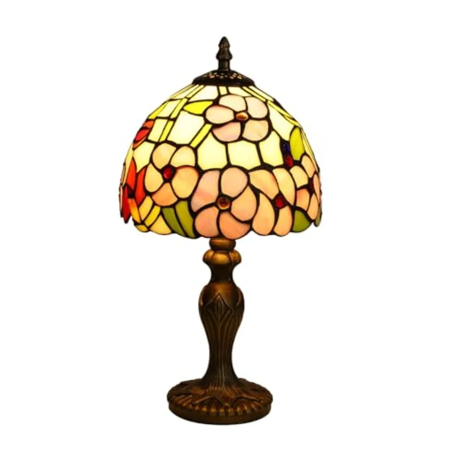 

Tiffany Small Table Lamp 3 Color Temperatures Flower Stained Glass Table Lamps for Living Room Bedroom Bedside Nightstand Home