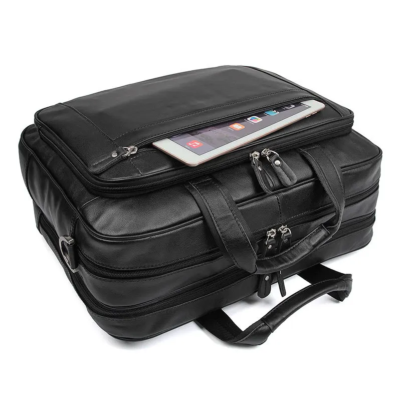 High Quality Genuine Leather Men Briefcase Business Bag Crazy Horse Leather Large 17'inch Laptop Bag Male Portfolio Office Case