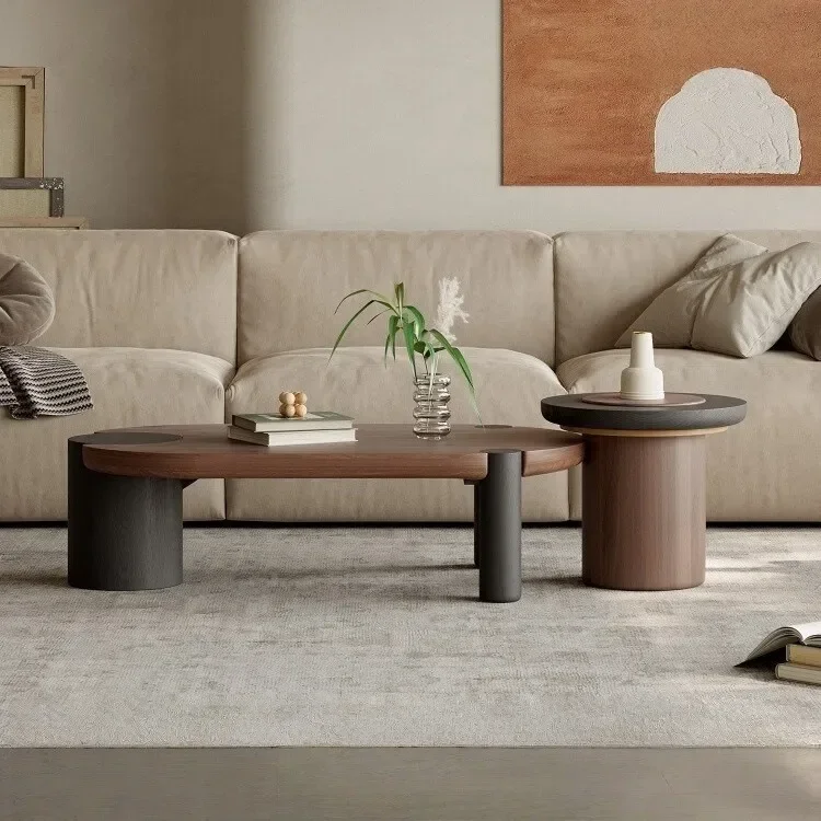 

Medieval style coffee table combination oval walnut leather designer living room home