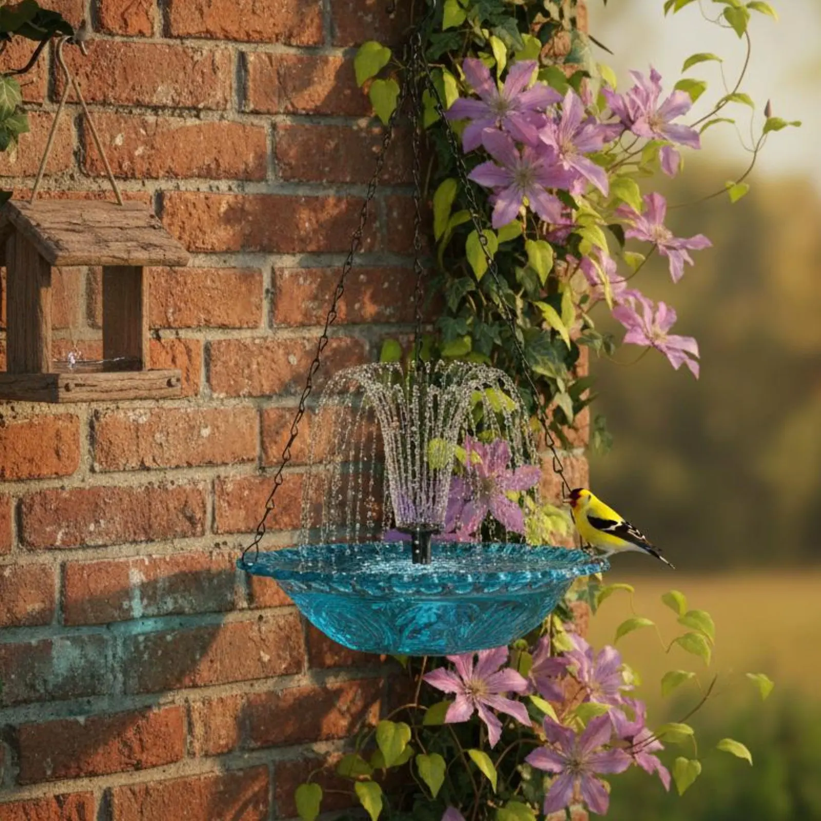Hanging Solar Avian Bath Decorative Feature Solar Powered Hanging Water Feature Garden Decoration for Yard