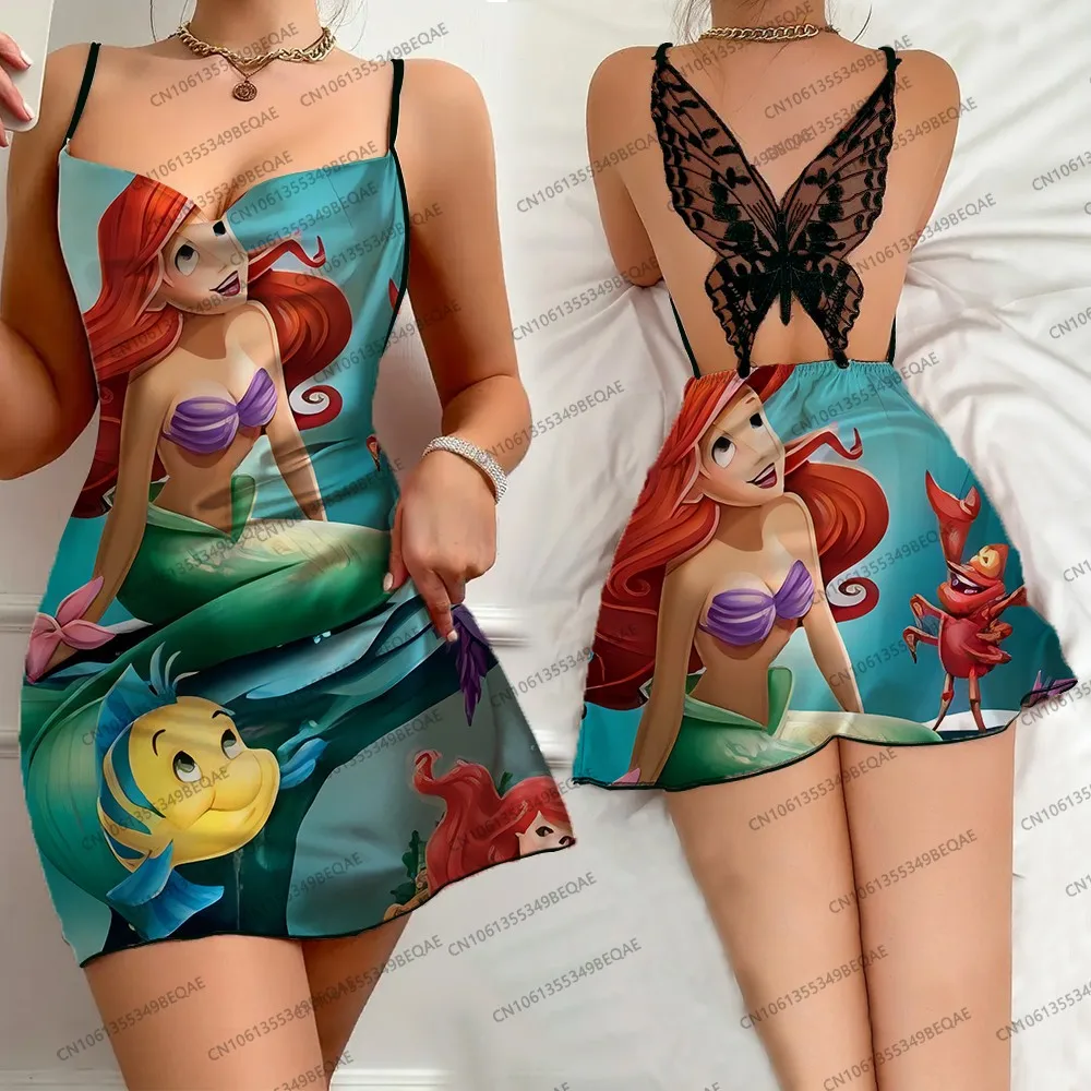 

Summer Women Party Dress Disney Princess Print Elegant Butterfly Lace Sexy Backless Sleeveless Crew Neck Mini Skirt Fashion 2025