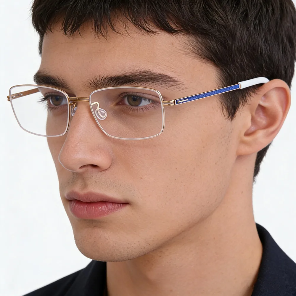 Handmade Gold Square Glasses Frame Men Women Ultralight Business Titanium Eyeglasses Spectacles Screwless Thin Rim Eyewear Gafas