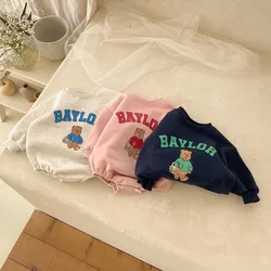 Bodysuit de algodão infantil, macacão de manga comprida bonito com estampa de urso para meninos e meninas, recém-nascido, roupas de criança, novo, primavera, 2022