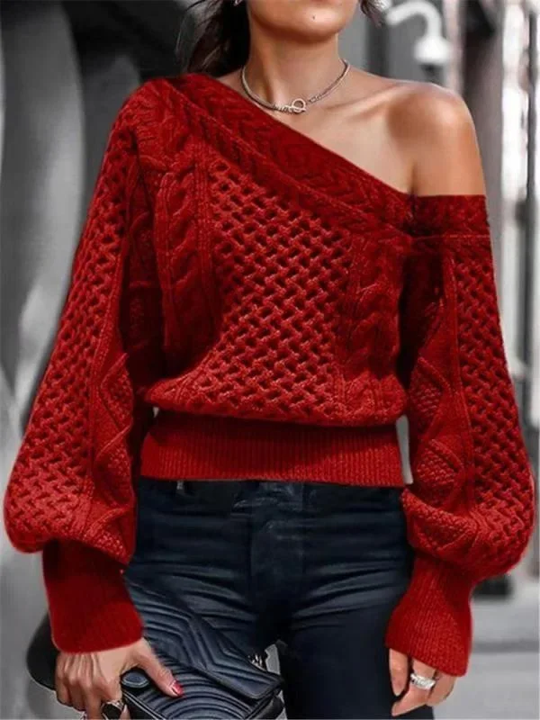 Fashion Off-shoulder Woman Sweater European Style Knit Jumper Winter Clothes Woman Sweater