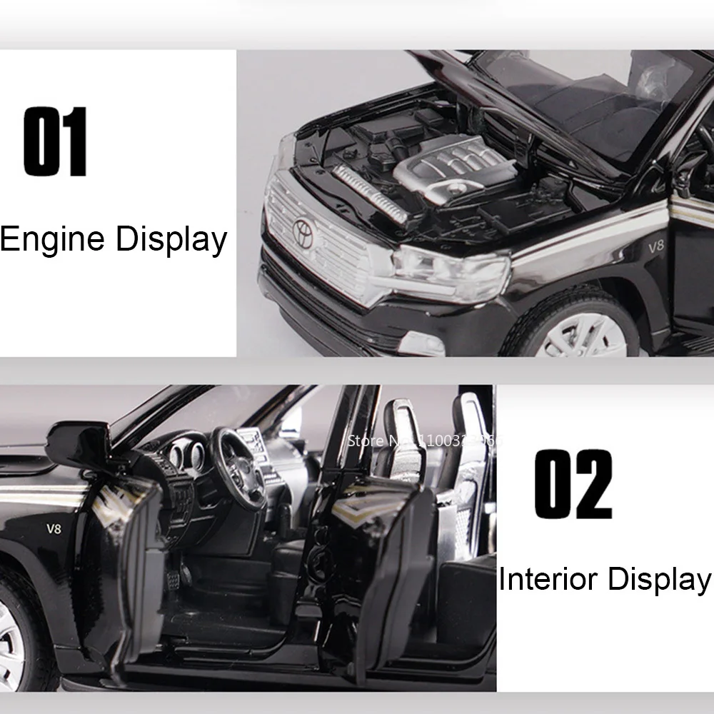 Land Cruiser Highlander en alliage 1:32, modèles de jouets, voitures, pneus en caoutchouc, véhicules miniatures, feu arrière, son SUV, cadeaux pour enfants en bas âge